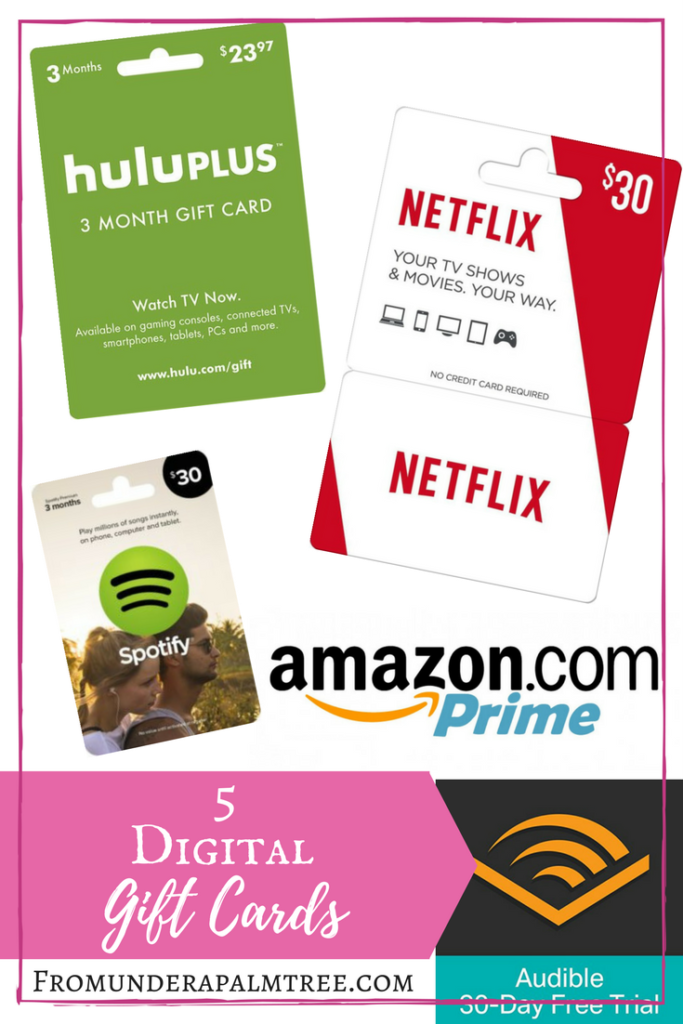 What are last minute gifts card I can get online? | Digital gift cards | last minute digital gifts | last minute gifts | digital gift cards | amazon prime | netflix | hulu | audible | spotify | online giftcards | amazon |