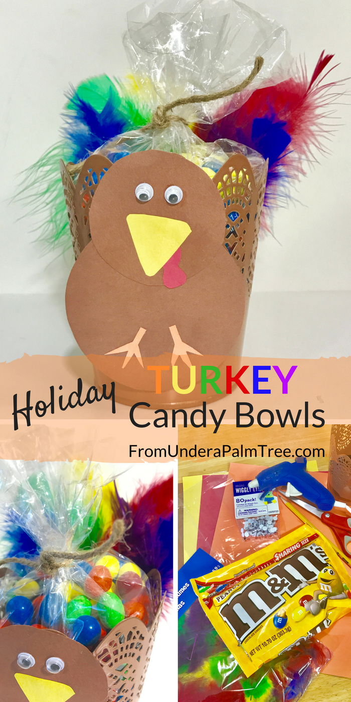 holiday turkey candy bowl | turkey craft | holiday crafts | thanksgiving | kids holiday crafts | kids thanksgiving crafts | kids turkey craft | candy | holiday host gift | holiday teacher gift | holiday grandparent gift |