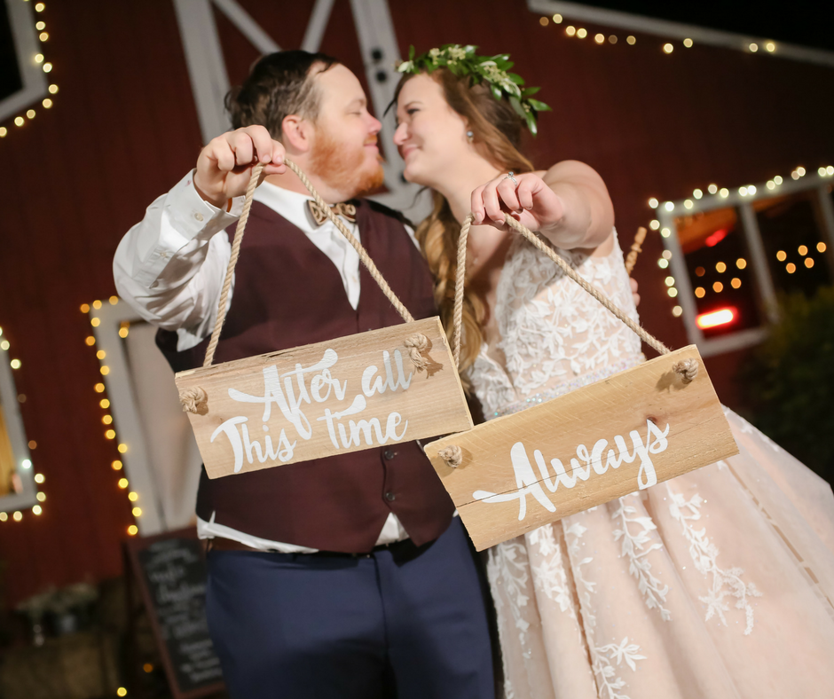 Nerdy Rustic Barn Wedding | Old McMickey's Farm | After All this time? Always | Photo Pallet | DIY Photo Pallet | Harry Potter Centerpiece | Star Wars Centerpiece | Nerd Centerpiece | Dalek | Doctor Who centerpiece | The Barn at Crescent Lake | Bride | Harry Potter Sand Ceremony | Unity Ceremony | Sherri Hill | Wedding Dress | Ceremony | Burgundy | Cranberry | pink | gold | woodsy | eucalyptus | wedding invitation | woodland invitation | pine trees | Table Centerpiece | Reception | Wedding | Rustic Wedding | Woodland Wedding | Old McMickey's Farm | The Barn at Crescent Lake | wedding ideas | Centerpieces | Lavender Toss | Lavender Send Off | Decorations | Wood slices | Nerdy wedding | Rustic | Big Day | Harry Potter | Supernatural | Starwars | Lord of The Rings | Doctor Who | outdoor | barn wedding | Barn bride |