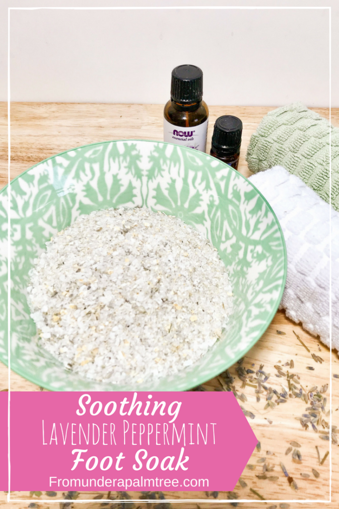 Soothing Lavender Peppermint Foot Soak | Foot Soak | Epsom Salt | Sore | Dry Feet | DIY | DIY Foot Soak | For pain | detox | recipe | essential oils | lavender | Peppermint | stress relief | sustainability | oatmeal | green | beauty | home remedy | sustainable living | Green living |