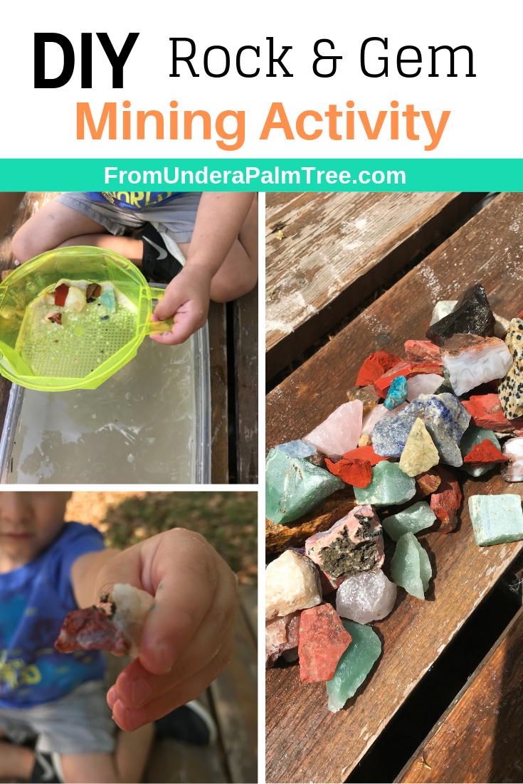 gem mining activity | rock mining activity | outdoor activity for kids | science activity for preschooler | learning activities for kids | kids and learning | homeschool lesson plans for preschoolers | gemstones | sensory play | sensory play for toddlers |