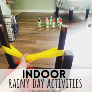 indoor activities for kids | rainy day activities | inside games for kids | quarantine activities for kids | DIY indoor games for kids | DIY games fo kids | indoor rainy day activities | how to keep kids busy on rainy days | DIY slingshot bowling | color sorting activity for kids | preschool activities | what to do on rainy days | quarantine games for kids | 