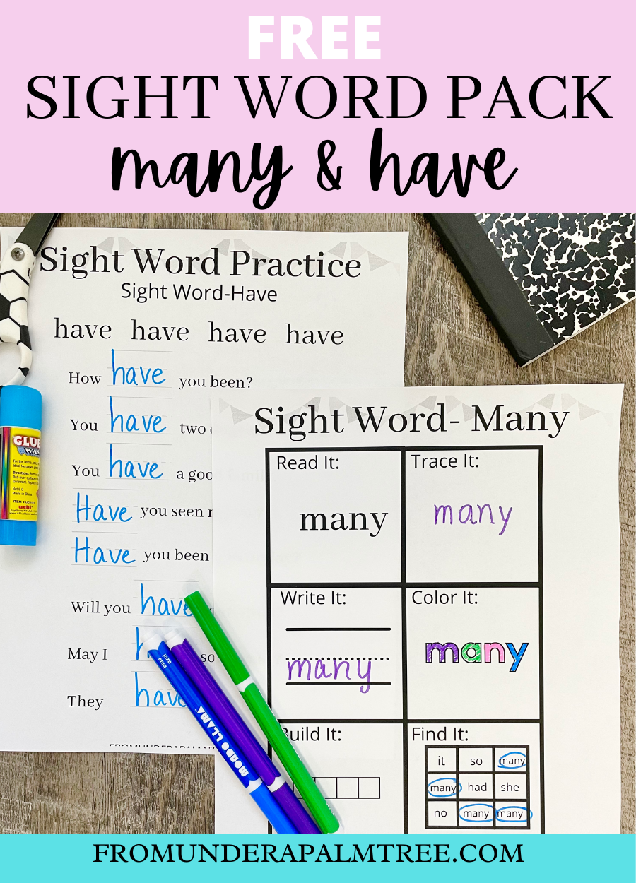 sight words practice | sight word printable | free sight word worksheets | free printables | kindergarten printables | kindergarten worksheets | free worksheets for kindergarten | reading worksheets | sight word activity | sight word many | sight word have | 