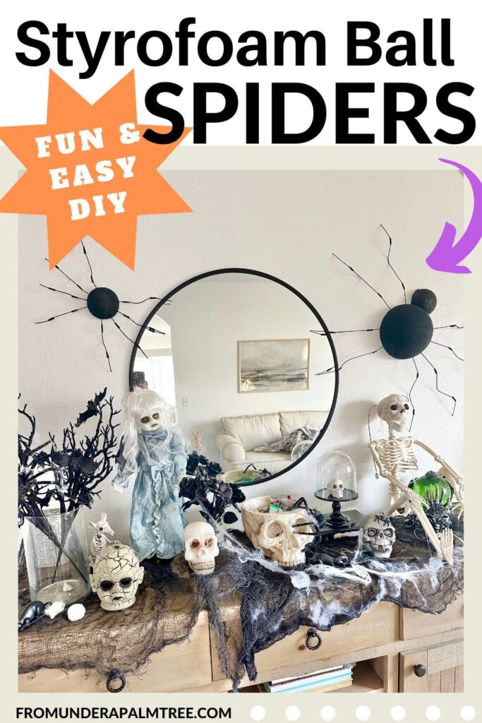 DIY giant spider | diy halloween decor | diy halloween decorations | DIY spider decor | DIY spider Halloween decoration outdoor | DIY Styrofoam Ball Spider | Diy styrofoam ball spider crafts | Diy styrofoam ball spider with yarn | Easy diy styrofoam ball spider | fromunderapalmtree | Halloween | halloween decor | halloween decorations | halloween home decor | holidays | How to make spiders for Halloween | how to make styrofoam spiders | indoor diy halloween decor | indoor halloween decor | lifestyle blog | lifestyle blogger | mom blogger | outdoor diy halloween decor | outdoor halloween decor | Spider | spooky | spooky diy decor | Styrofoam Ball Spider | foam spiders | halloween spiders for wall | wall spider decor | how to arrange spiders on the wall | styrofoam | styrofoam balls | DIY | Halloween DIY |