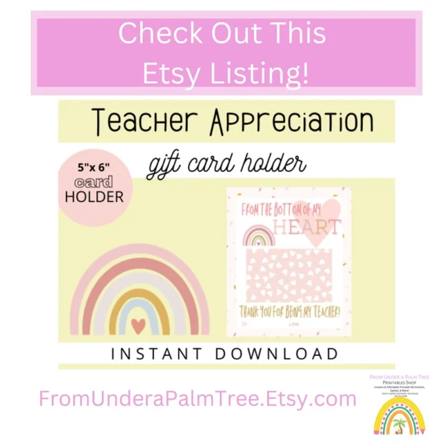 Teacher Appreciation Week is approaching so if you’re looking for a quick & easy gift to show teachers they’re appreciated try a gift card to their favorite restaurant or store & pair it with our cute gift card holders!! Check out our @etsy store FromUnderaPalmTree for more listings!! .You can also find this post w/ links in our bio @fromunderapalmtree .#etsyshop #giftcardholder #printablegiftcardholder #teacherappreciationweek #thankyourteachers #fromunderapalmtree #etsyseller #digitaldownload #instantdownload #mommyblogger #lifestyleblogger
